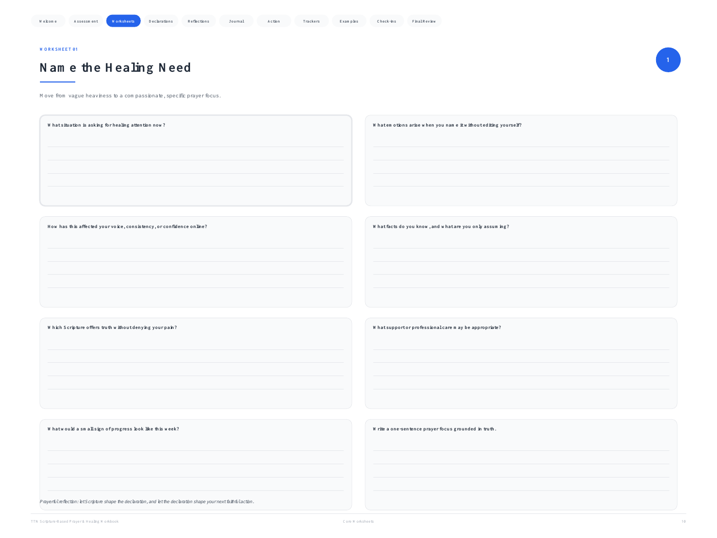 Healing needs worksheet preview